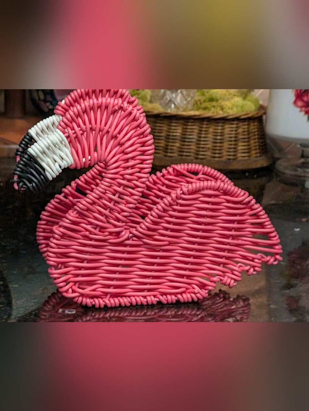 Ciroa "Hello Summer" Pink Flamingo Resin Wicker Napkin Holder
